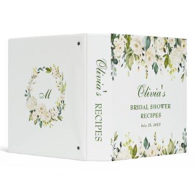 Elegant Eucalyptus White Rose Bridal Shower Recipe 3 Ring Binder