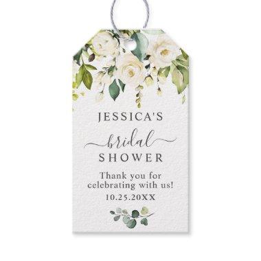 Elegant Eucalyptus White Roses Bridal Shower Favor Gift Tags