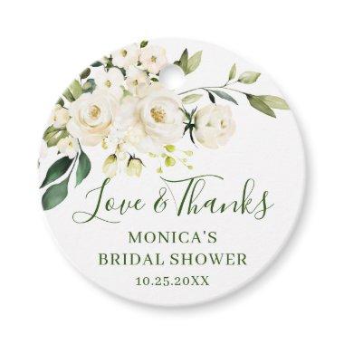 Elegant Eucalyptus White Roses Bridal Shower Favor Tags