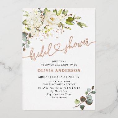 Elegant Eucalyptus White Roses  Gold Foil
