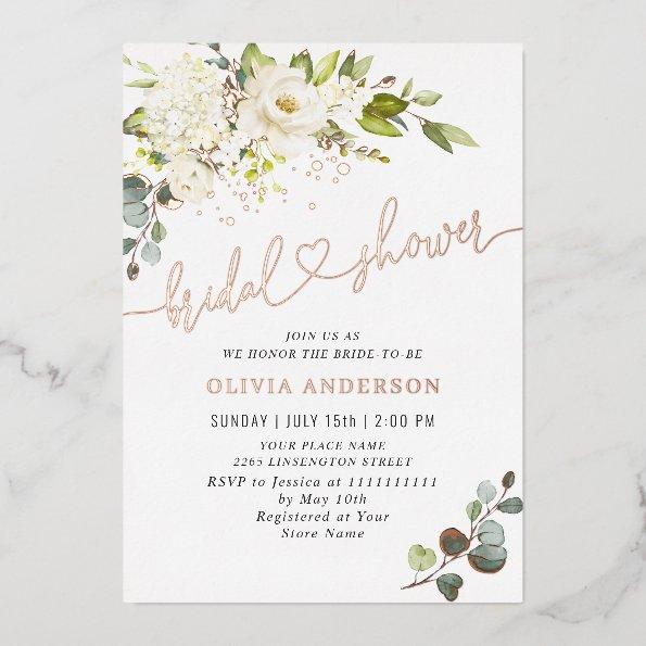Elegant Eucalyptus White Roses  Gold Foil