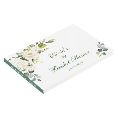 Elegant Eucalyptus White Roses Bridal Shower Guest Book