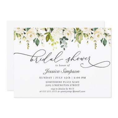 Elegant Eucalyptus White Roses Bridal Shower Invitations