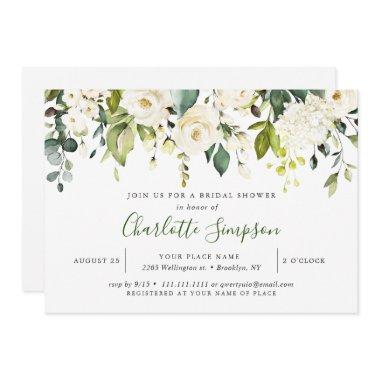 Elegant Eucalyptus White Roses Bridal Shower Invitations