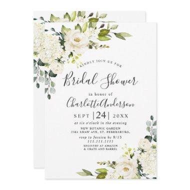 Elegant Eucalyptus White Roses Bridal Shower Invitations