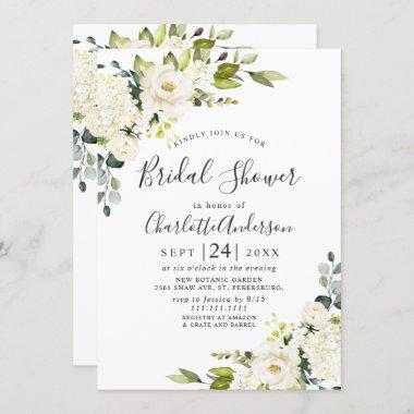 Elegant Eucalyptus White Roses Bridal Shower Invitations