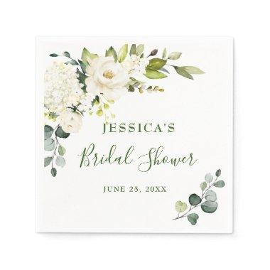 Elegant Eucalyptus White Roses Bridal Shower Napkins