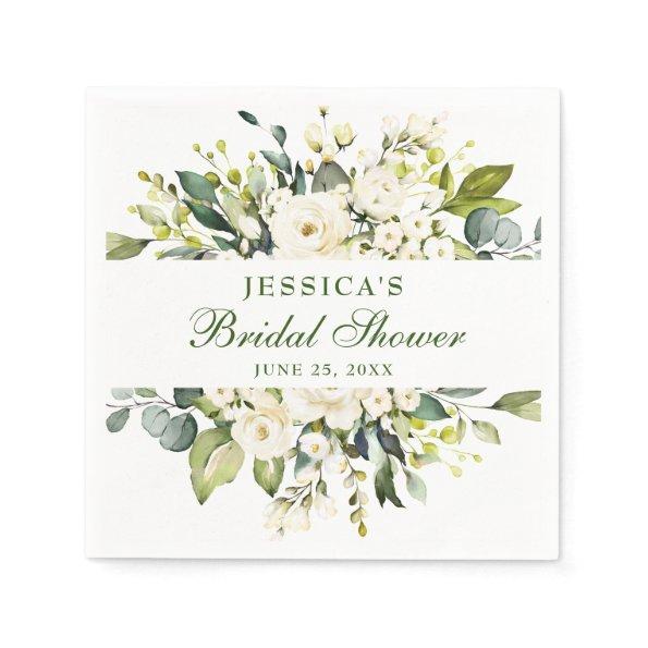 Elegant Eucalyptus White Roses  Napkins