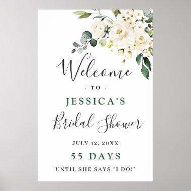 Elegant Eucalyptus White Roses Bridal Shower Poster