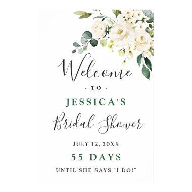 Elegant Eucalyptus White Roses Bridal Shower Poster