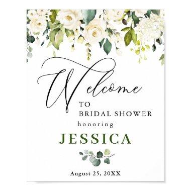 Elegant Eucalyptus White Roses Bridal Shower Poster