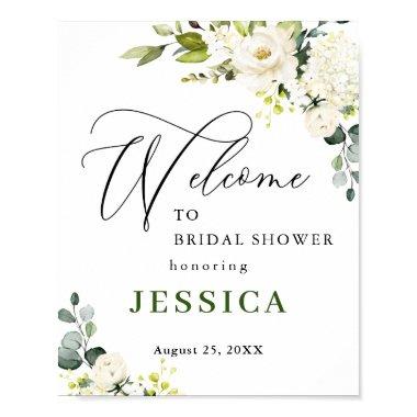 Elegant Eucalyptus White Roses Bridal Shower Poster