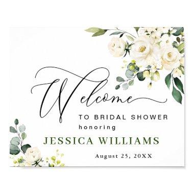 Elegant Eucalyptus White Roses BRIDAL SHOWER Poster