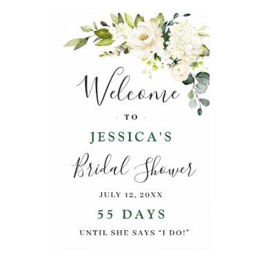 Elegant Eucalyptus White Roses Bridal Shower Poster