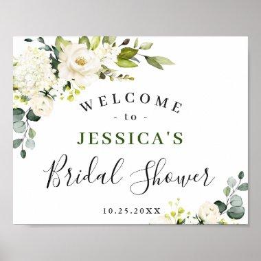 Elegant Eucalyptus White Roses BRIDAL SHOWER Poster