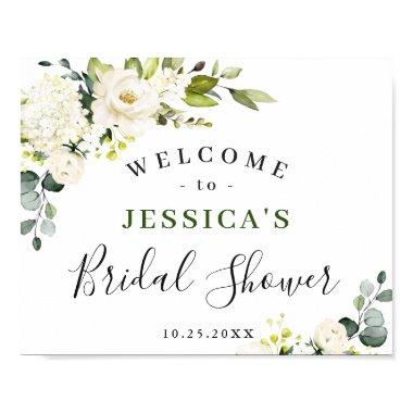 Elegant Eucalyptus White Roses BRIDAL SHOWER Poster