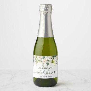 Elegant Eucalyptus White Roses Bridal Shower Sparkling Wine Label