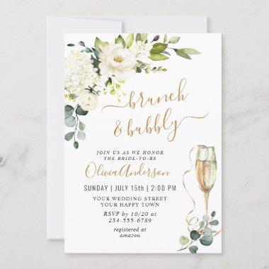 Elegant Eucalyptus White Roses Brunch & Bubbly Invitations