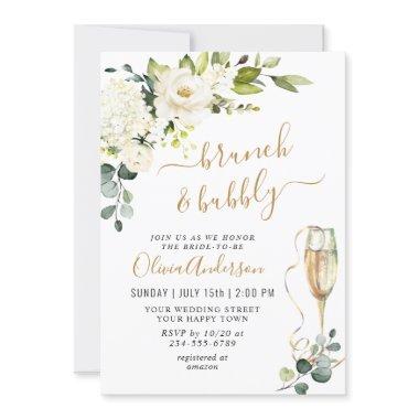 Elegant Eucalyptus White Roses Brunch & Bubbly Invitations