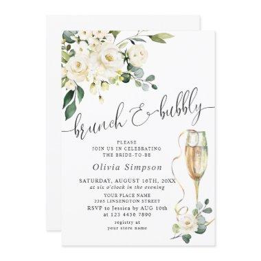 Elegant Eucalyptus White Roses Brunch & Bubbly Invitations