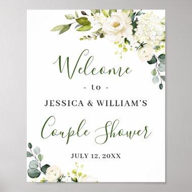 Elegant Eucalyptus White Roses Couples Shower Poster
