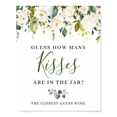 Elegant Eucalyptus White Roses Floral Sign Poster