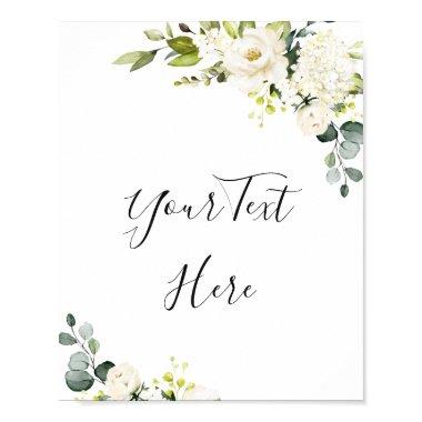 Elegant Eucalyptus White Roses Floral Sign Poster