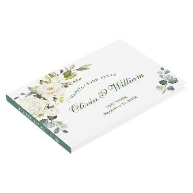 Elegant Eucalyptus White Roses Floral Wedding Guest Book
