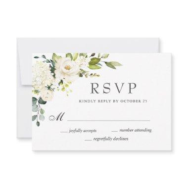 Elegant Eucalyptus White Roses Floral Wedding RSVP Card