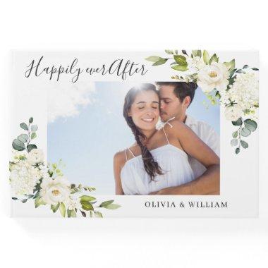 Elegant Eucalyptus White Roses PHOTO Wedding Guest Book