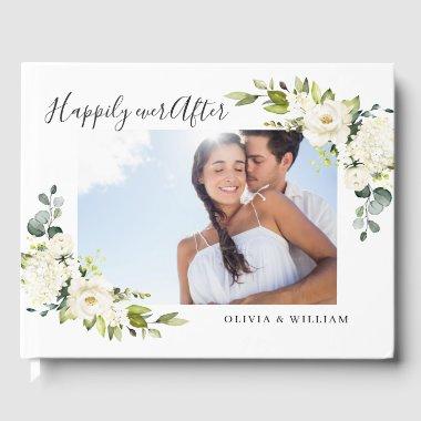 Elegant Eucalyptus White Roses PHOTO Wedding Guest Book