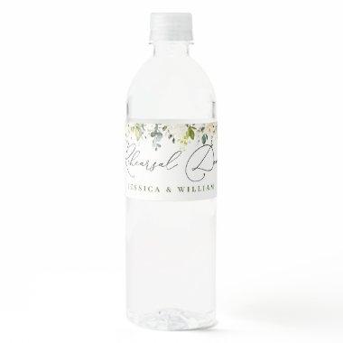 Elegant Eucalyptus White Roses Rehearsal Dinner Water Bottle Label