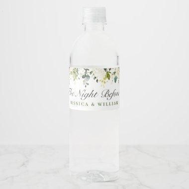 Elegant Eucalyptus White Roses Rehearsal Dinner Water Bottle Label