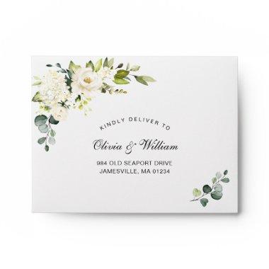 Elegant Eucalyptus White Roses Wedding RSVP Envelope