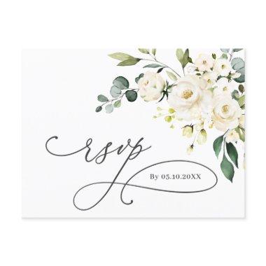 Elegant Eucalyptus White Roses Wedding RSVP PostInvitations