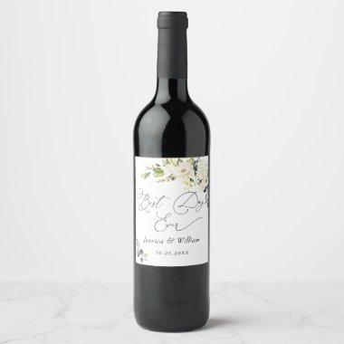 Elegant Eucalyptus White Roses Wedding Wine Label