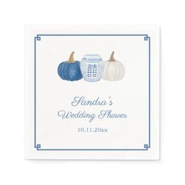 Elegant Fall Blue White Pumpkins Bridal Shower Napkins