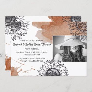 Elegant fall brown gray DIY photo sunflower party Invitations