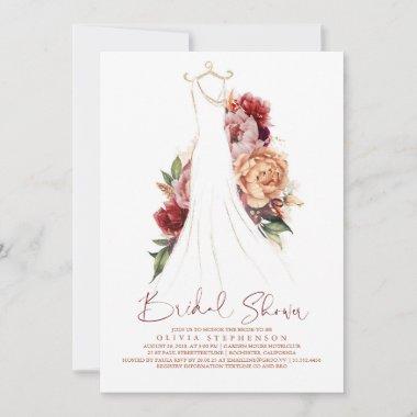 Elegant Fall Earthy Flowers Dress Bridal Shower Invitations