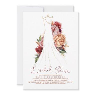 Elegant Fall Earthy Flowers Dress Bridal Shower Invitations