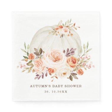 Elegant Fall Flower Pumpkin Baby Shower Birthday Napkins