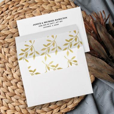 Elegant Faux Gold Botanical Leaf Pattern Lined Envelope