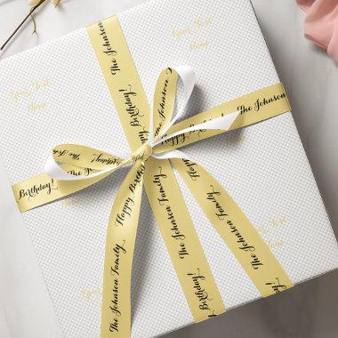 Elegant Faux Gold Name Happy Birthday Gift Wrap Satin Ribbon