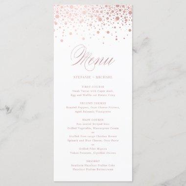 Elegant Faux Rose Gold Foil Confetti Wedding Menu