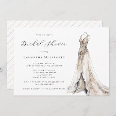 Elegant Feminine Gown Wedding Dress Bridal Shower Invitations