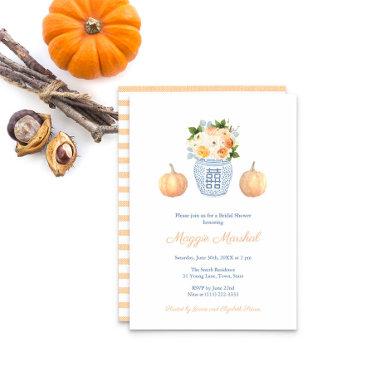 Elegant Floral And Pumpkins Autumn Bridal Shower Invitations