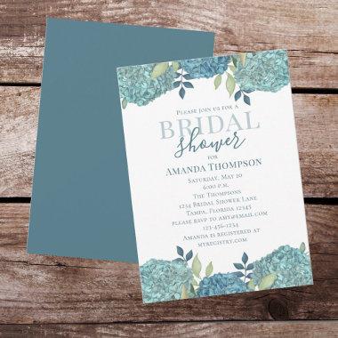 Elegant Floral Blue Hydrangea Bridal Shower Invitations