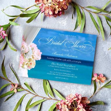 Elegant Floral Blue Ocean Beach Bridal Shower Invitations