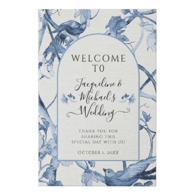 Elegant Floral Blue White Welcome Bridal Shower Faux Canvas Print