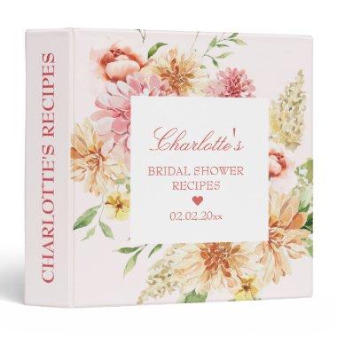 Elegant Floral Blush Peach Bridal Shower Recipe 3 Ring Binder